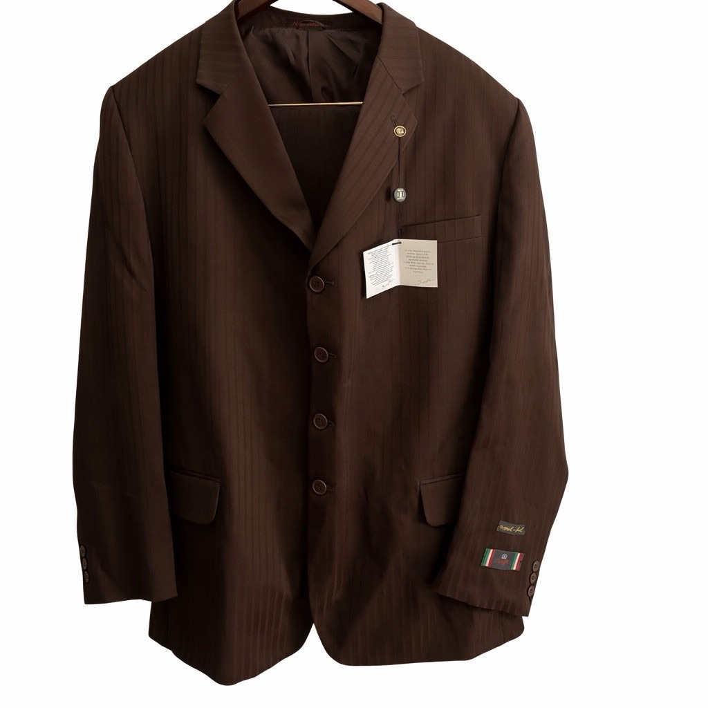 Bonelli Hand Tailored Blazer 48l Brown Pinstripe Wool-Feel Sport Coat Suit Nwt